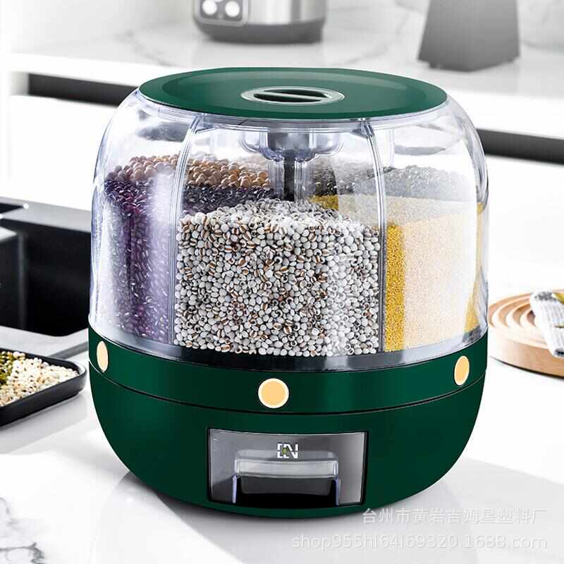 旋转米桶一键下米五谷杂粮桶防虫防潮米缸家用米箱轻奢绿分格米桶