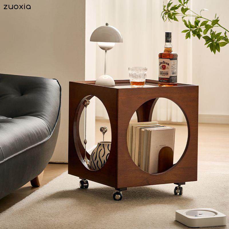 复古中中古风实木边几客厅沙发角推车床头柜可移动茶约迷你储物柜