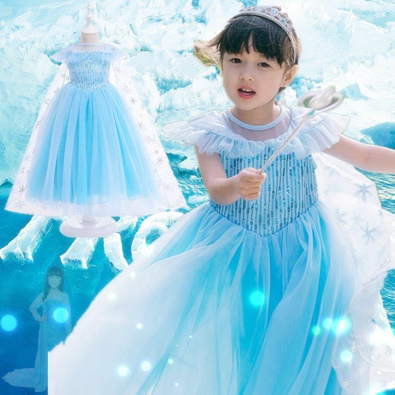 冰雪童装艾莎裙子爱莎公主裙洋气儿童爱沙奇缘女童连衣裙演出服装