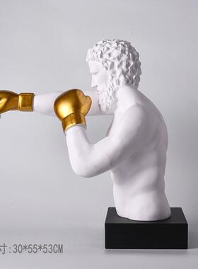 现代简约白色树脂人物摆件样板房售楼部拳击手酒店大堂台面装饰品