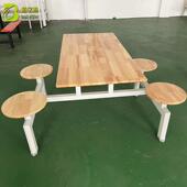 厂家食堂餐桌椅 学校职工餐厅连体木质圆凳面食堂餐桌椅