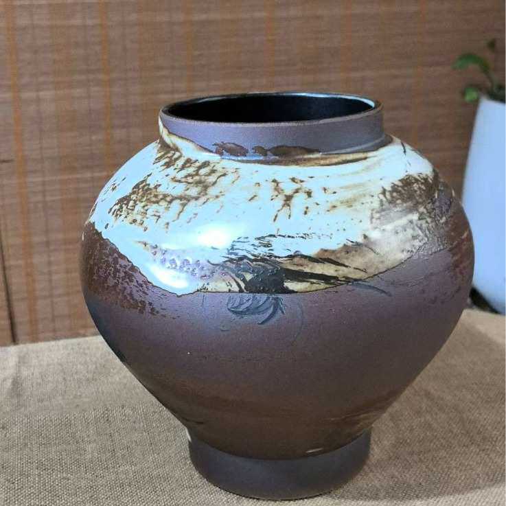 陶花插盆复古陶景德镇肉创意窑变泥多工粗细可加陶瓷博古摆件老庄