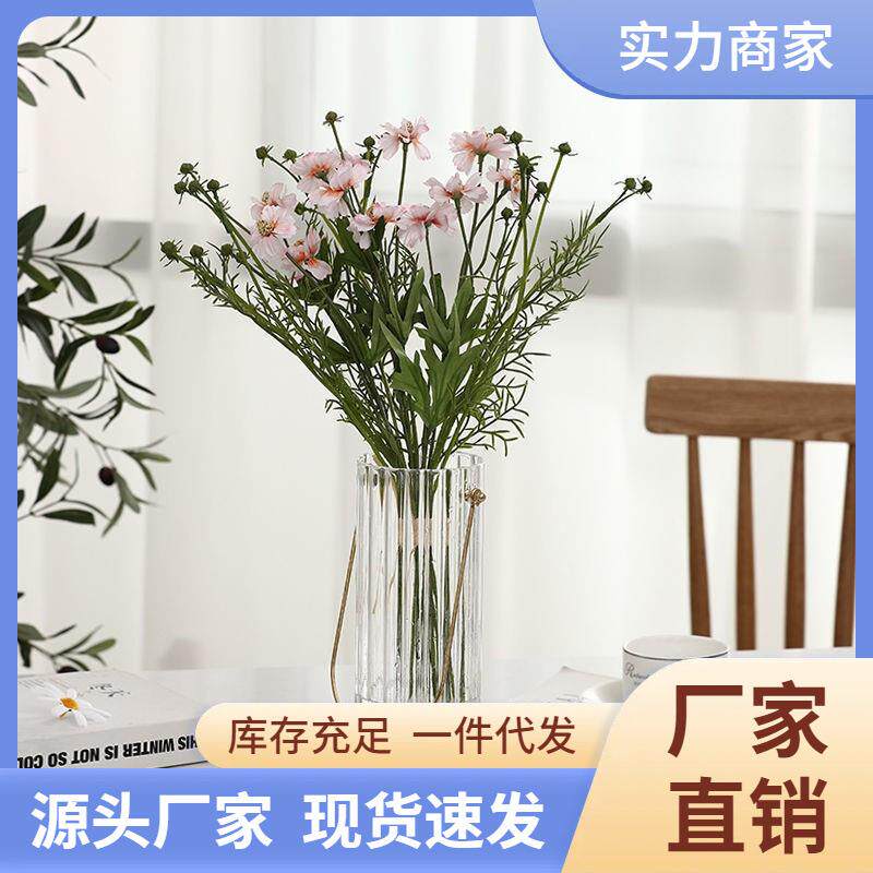 北欧金属手提透明玻璃花瓶摆件现代干花插花器客厅餐桌面装饰欧式