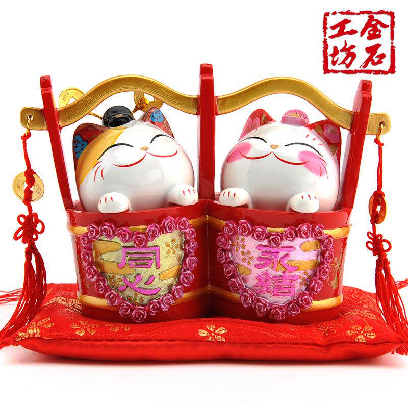 金石工坊永结同心子孙桶招财猫婚礼品结摆53572件树婚庆脂创意