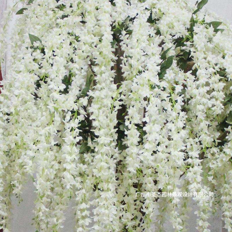 仿真白色豆花树婚庆现场装饰阻燃假花树绢布假花豆花盆栽仿真花树