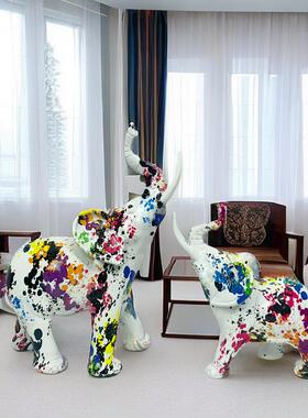 客厅高端精致摆件欧美大象家居客厅酒柜玄关装饰品摆设树脂工艺品