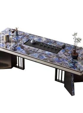 代简约大板桌奢石岩板台茶现茶桌椅组合轻奢VEM感桌办公室泡茶台