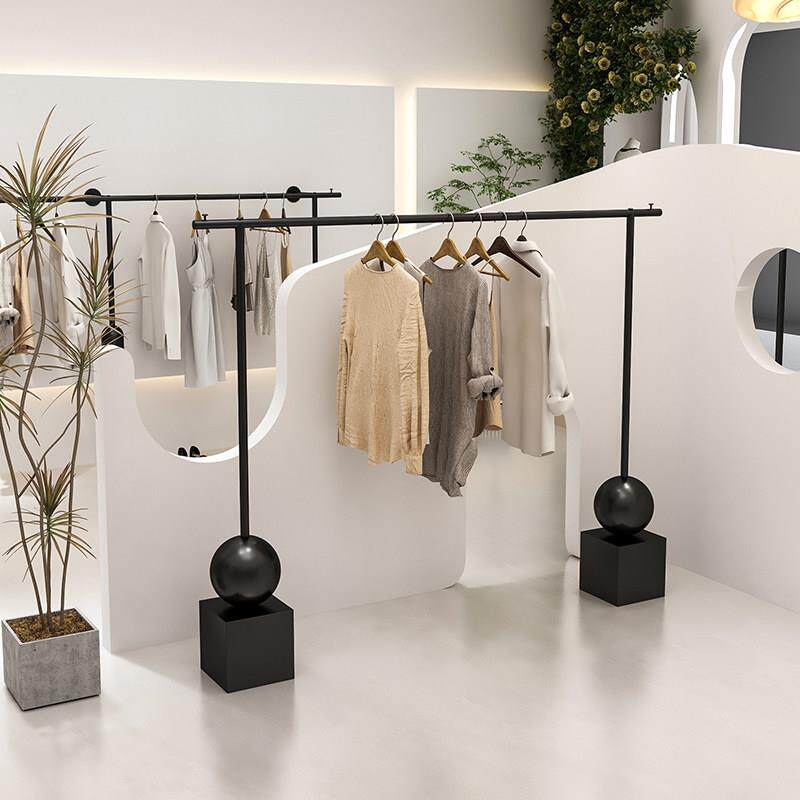 简约女装店落地式展示架铁艺黑色货架服装店挂衣架店铺衣服陈列架