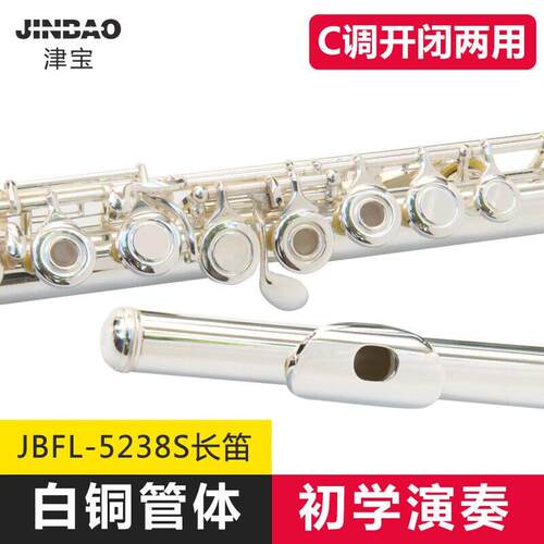 津宝长笛乐器c调16孔开 闭孔两用附E键17孔儿童笛子5238/6248镀银