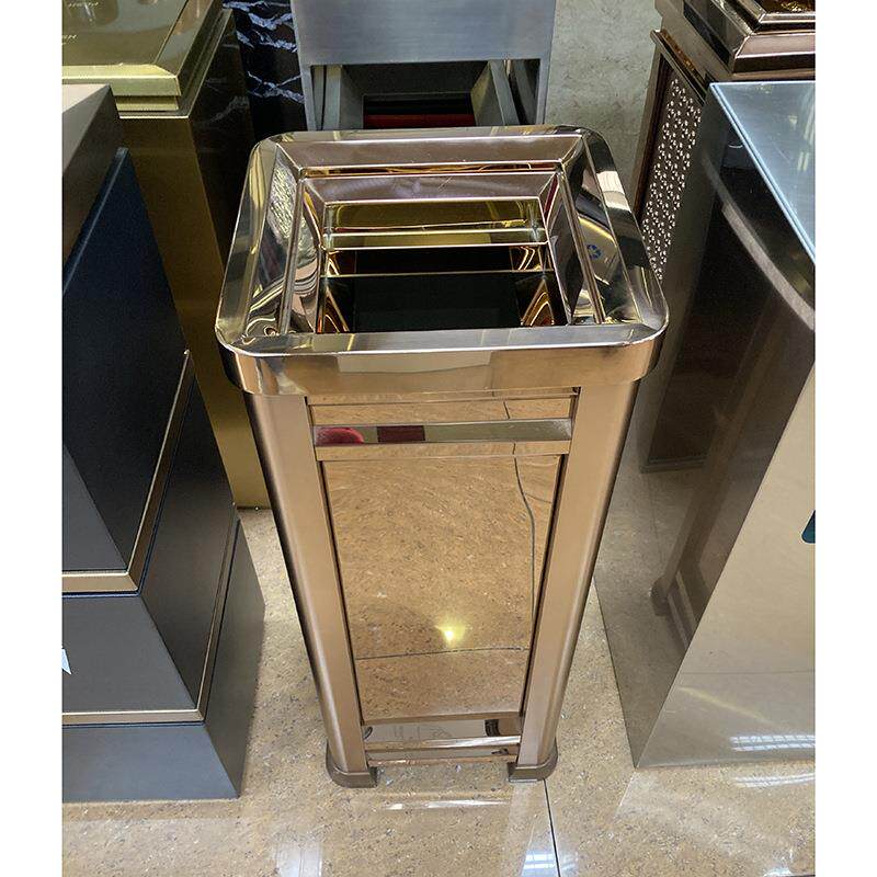 酒店购物中心GPX-202A方形防指纹玫瑰金色室内垃圾桶烟灰桶收纳