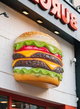 彷真发光汉堡雕塑摆件夜市摆摊车模型创意立体装饰招牌汉堡店门口