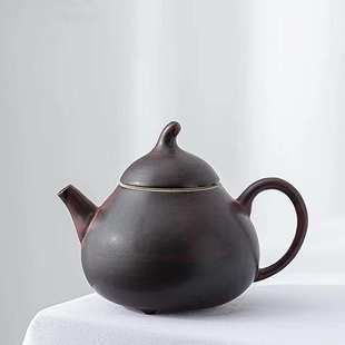 山楂红复古粗陶粉引小茄瓜壶泡茶壶家用小容量茶壶功夫茶具家用
