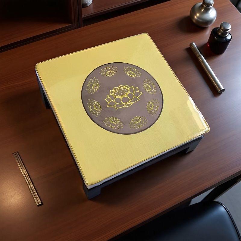 家用实木拜凳亚麻拜垫磕头跪垫莲花礼蒲团禅修垫打坐实木拜凳莲花