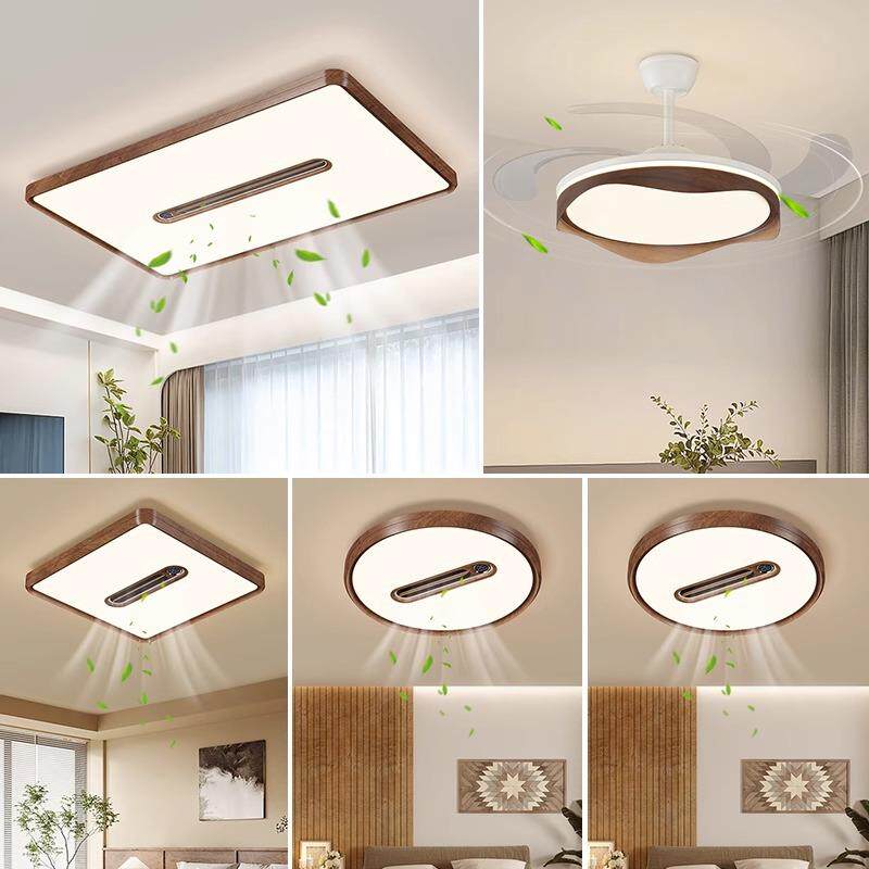 2025新款无叶风扇灯胡桃木色风扇灯负离子净化隐形风扇餐厅卧室灯