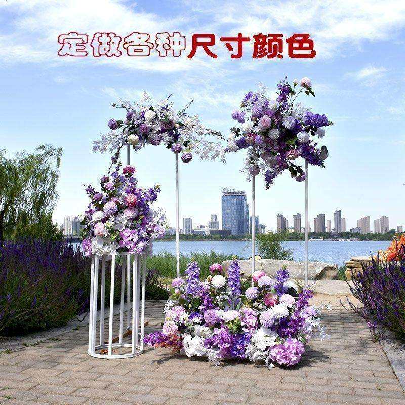 婚庆紫色仿真花路引现场舞台布置粉紫色婚礼地排花挂花艺假花场景
