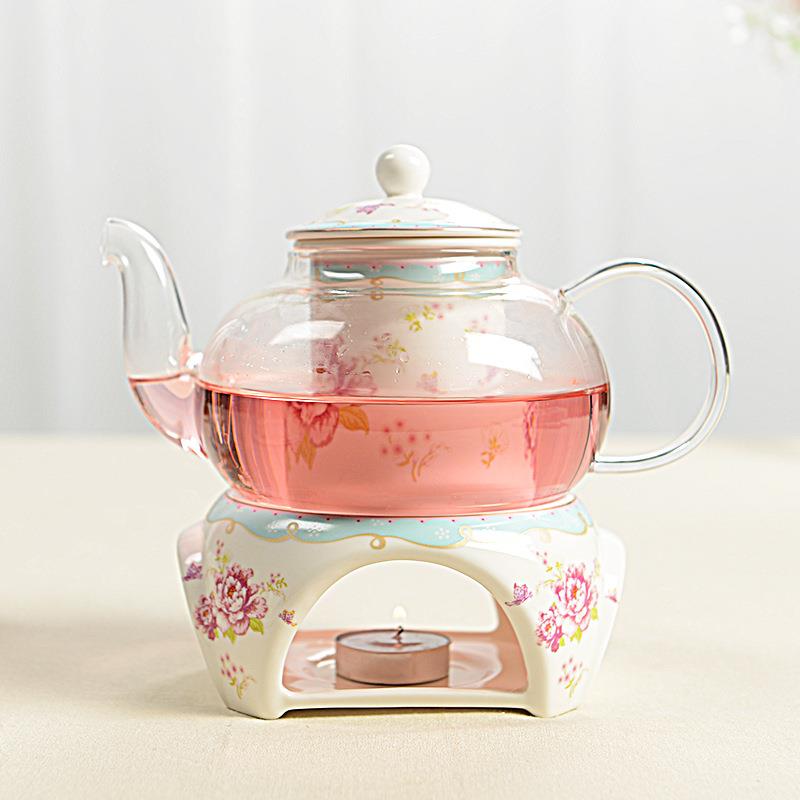 日花式玫瑰花语陶瓷BPY玻璃茶茶具加9件韩套欧式玻璃茶具套热装