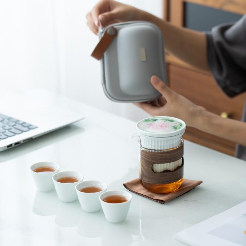 玻璃便携式旅行茶具套装快客杯一壶三杯户外露营喝茶装备茶杯套装