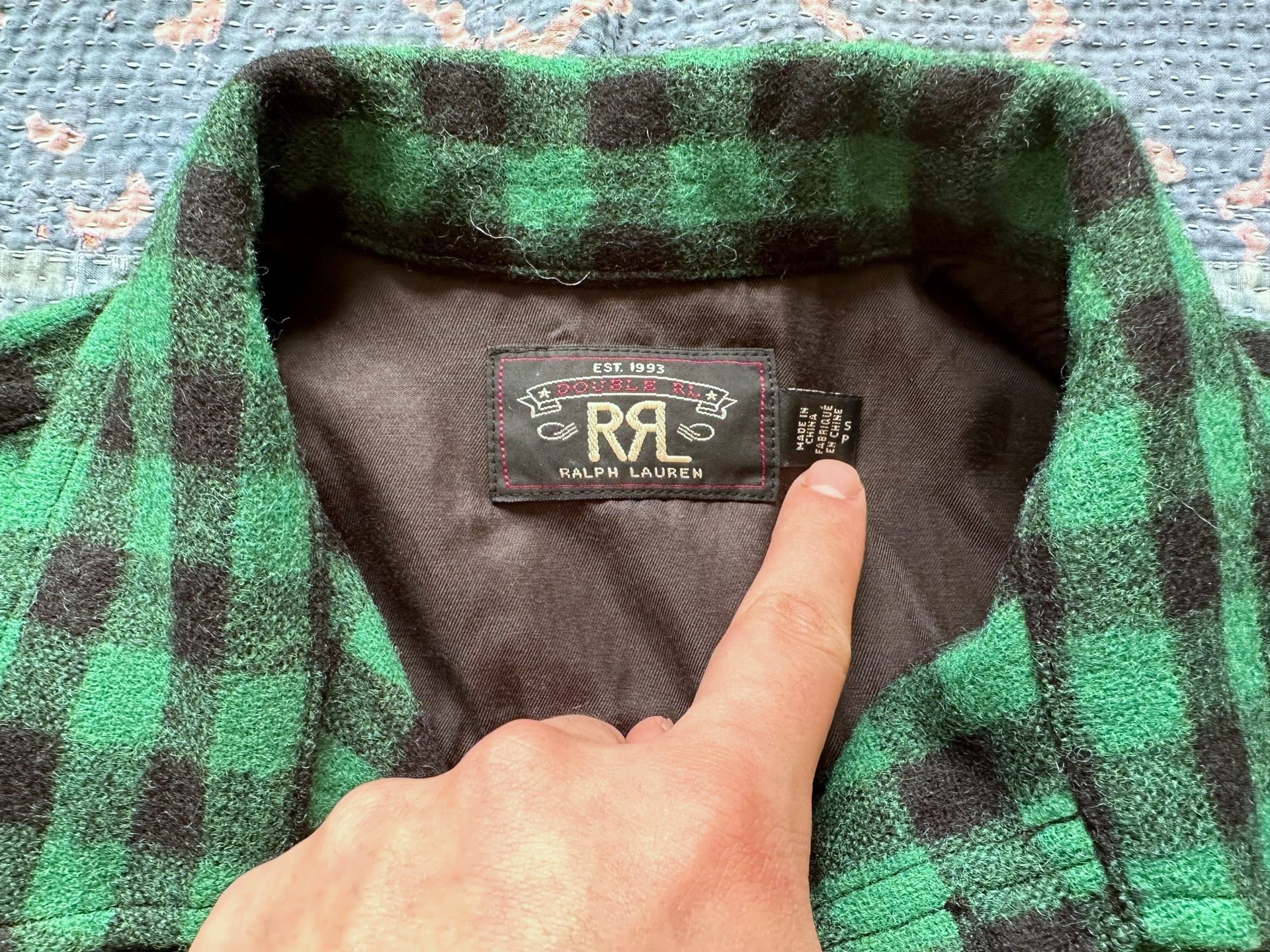 RRL Green Black Checkered Wool Jacket — back