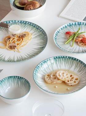松发瓷器中式风格手绘碗盘子组合家用饭碗陶瓷米饭碗汤盘餐具套装