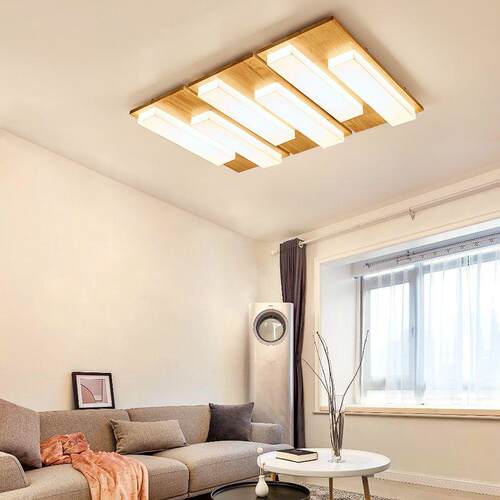 日式客厅灯简约长方形北欧LED吸顶灯原木灯具餐厅卧室灯主灯