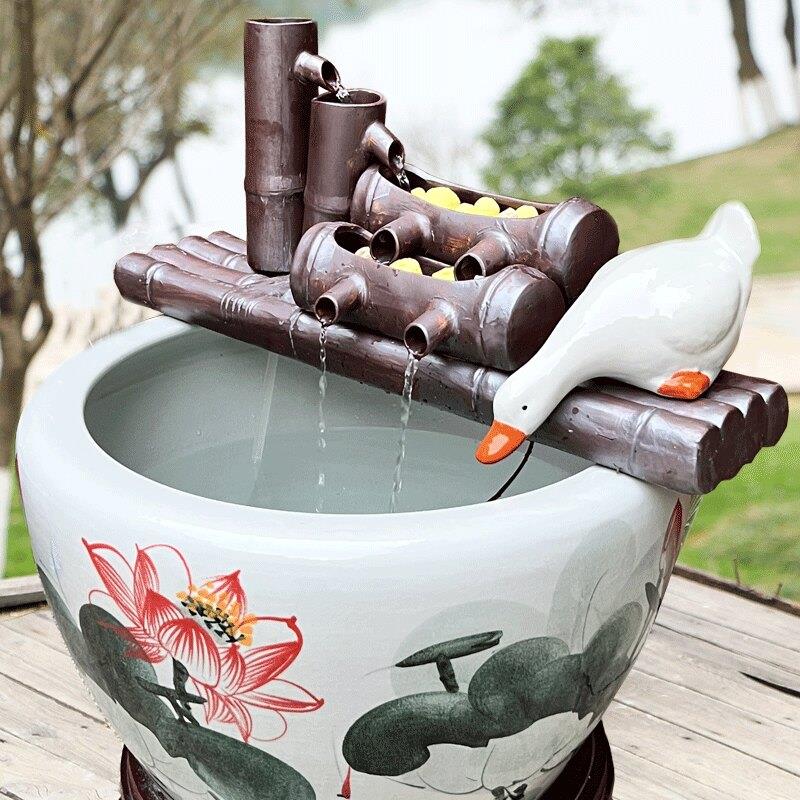 陶瓷鱼缸过滤器仿竹子流水器摆件循环水配件养鱼搭配水缸水池造景