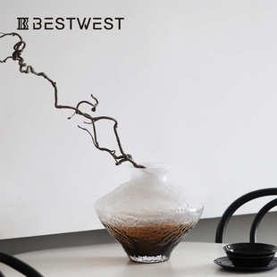 客厅花瓶插花玄关中式酒店bestwest新款中古禅意玻璃渐变色摆件