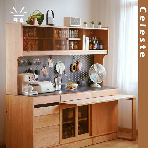 畔色实木餐边柜日式樱桃木家用餐桌一体客厅收纳柜小户型多功能柜