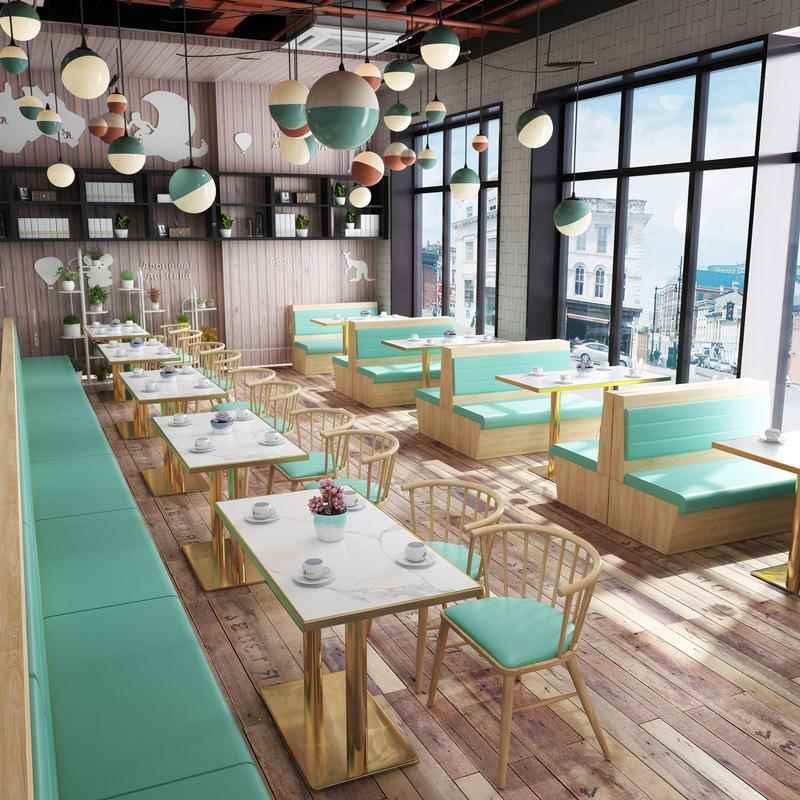 音乐餐厅酒馆板式靠墙卡座沙发桌椅组合清吧奶茶店咖啡厅桌椅
