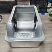 不锈钢猫砂盆加塑料围开放式 猫厕所 有提手把手带盖子全封闭顶入式