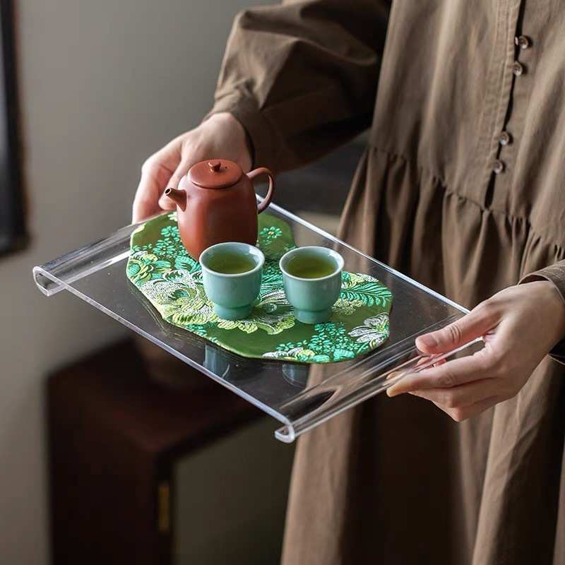 宜室茶话亚克力磨砂壶承干泡台组合创意小茶盘茶托盘茶布茶道配件