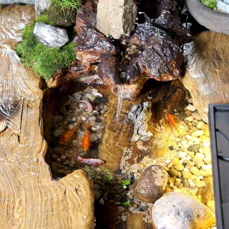 创桌意家居户外仿木流水茶桌客BGN庭厅院鱼池养木头泡茶台椅组合
