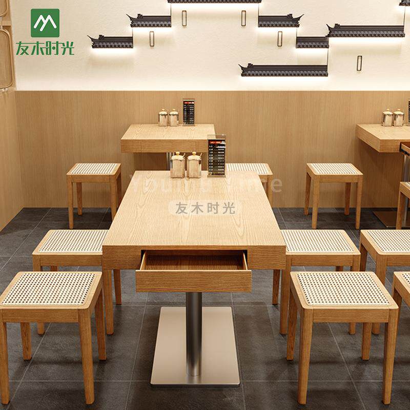 连锁餐厅实木桌椅组合食堂饭店卡座沙发面馆米线店餐饮桌椅商用
