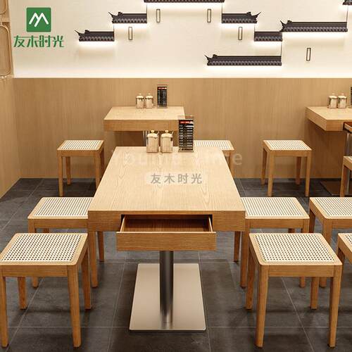 连米锁餐厅木桌椅组合食堂饭店卡座沙面发YOUMU-16馆实线店餐饮桌