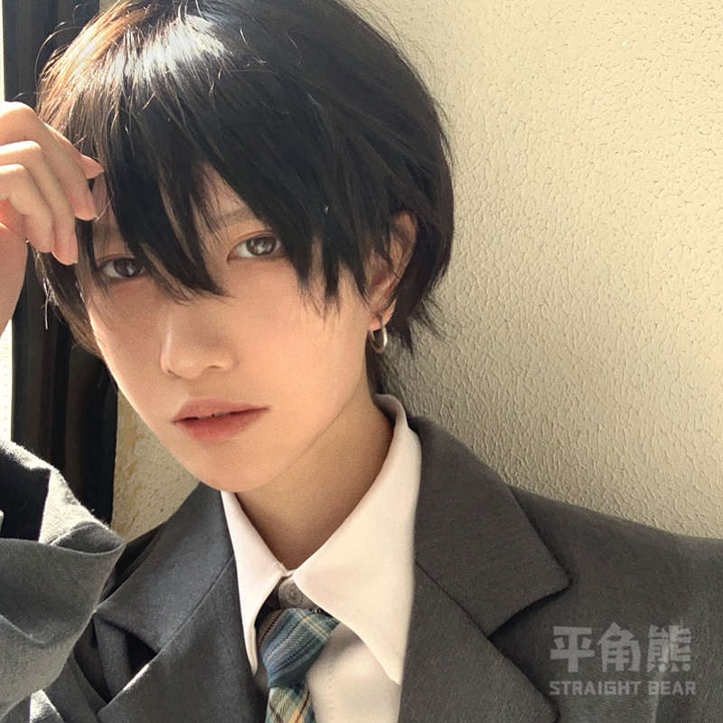 平角熊假发男女网红cos日常基佬毛正太【小泽野】黑棕短发少年