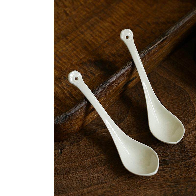 碗泡分茶勺陶瓷勺子日常餐勺如意纽功夫茶道配件中式