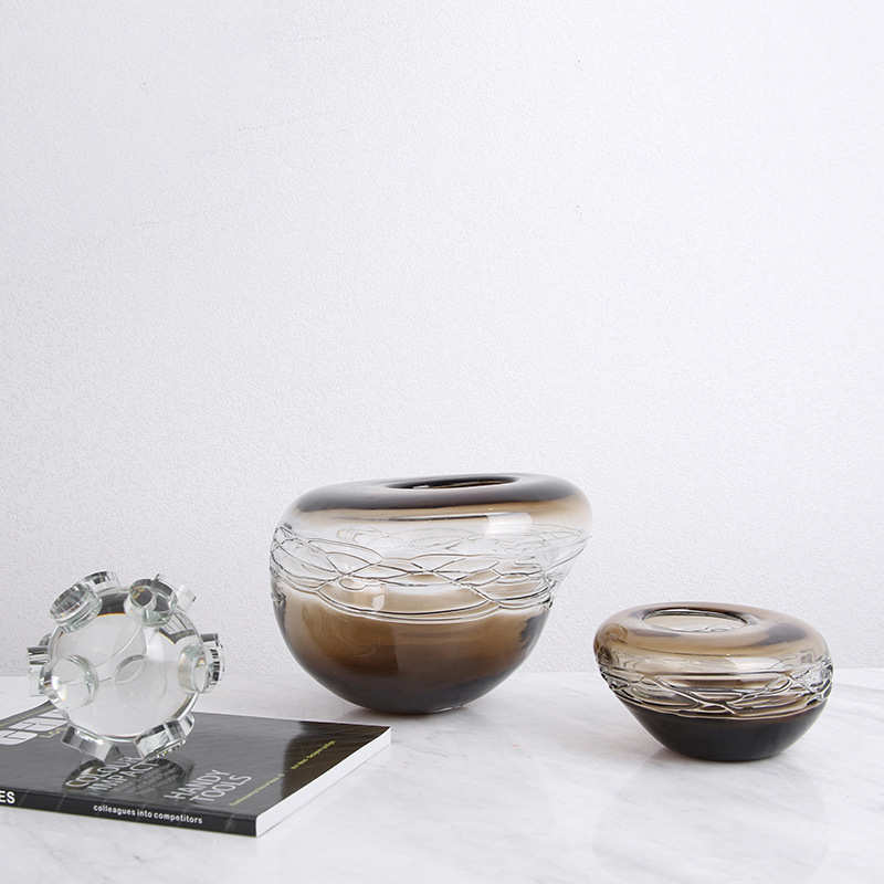 简约手工玻璃渐变色绕丝创意花瓶时尚家居样板房客厅插花饰品摆件
