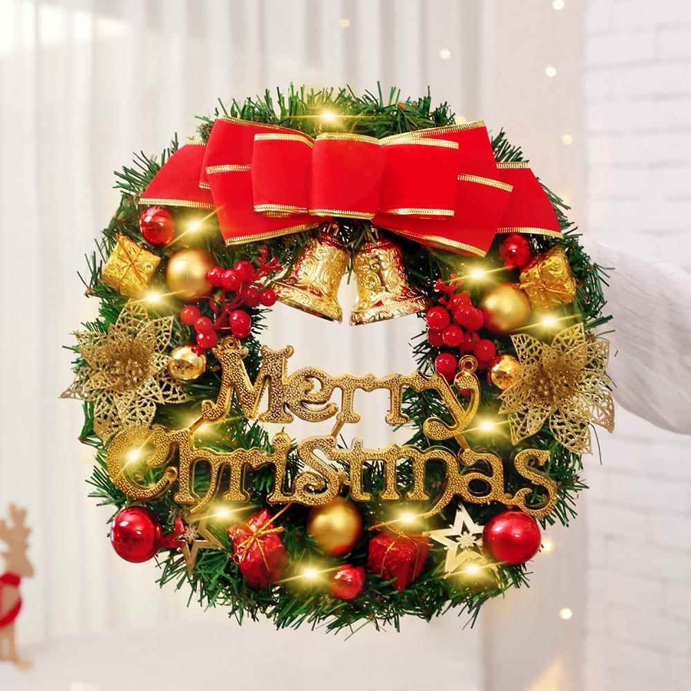 圣诞花环30cm仿真led发光圣诞节商场橱窗场地布置圣诞节装饰品