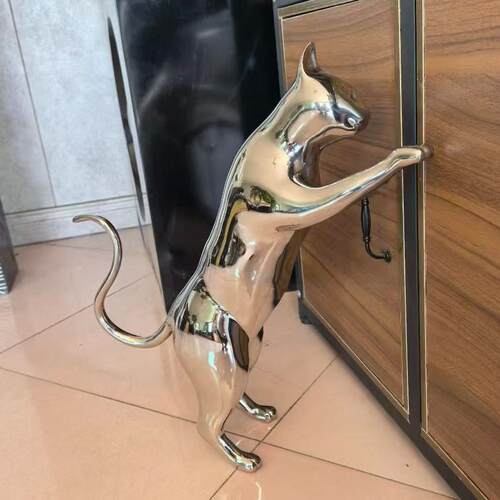 不锈钢镜面小猫雕塑售楼部别墅园林景观雕塑动物摆件装饰轻奢厂家
