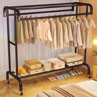 室内挂衣架衣服置物架多功能全铁衣帽架家用阳台落地晾衣架晾衣杆