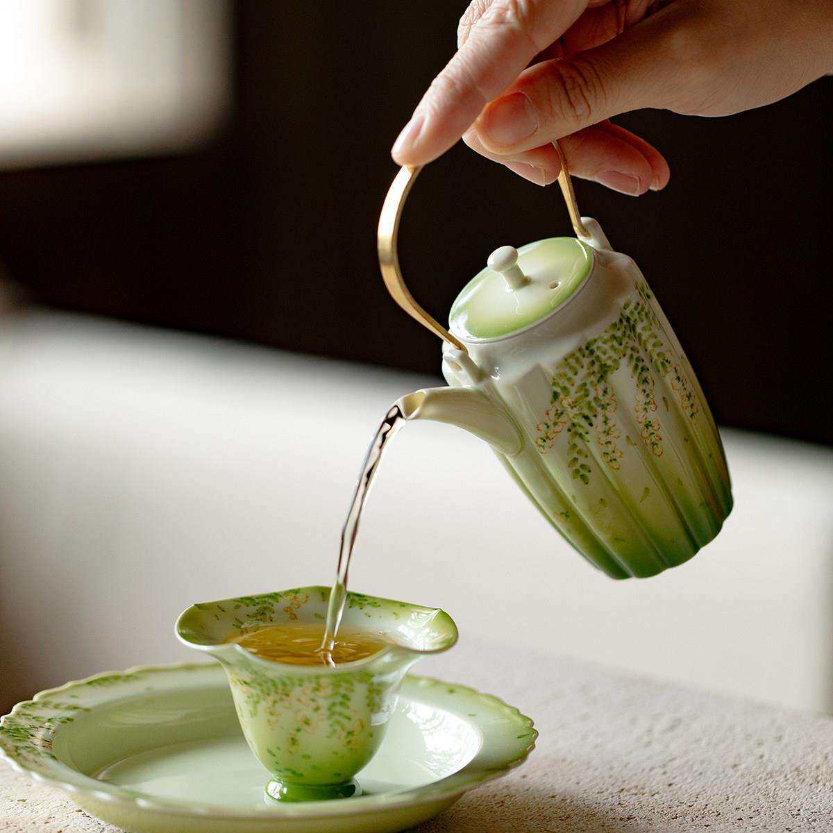 即素釉下彩藤铜提粉梁茶壶UEN紫高颜值家用泡茶壶仙夫女功茶具单