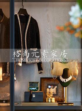 轻奢样板间衣帽间摆件软装全屋定制家居展厅软装样板间衣柜装饰品