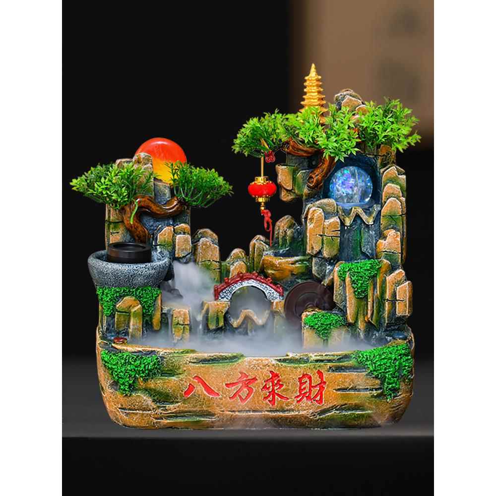 假山流水、生财摆件、喷泉、中式家居桌面展示、树脂创意乔迁及开