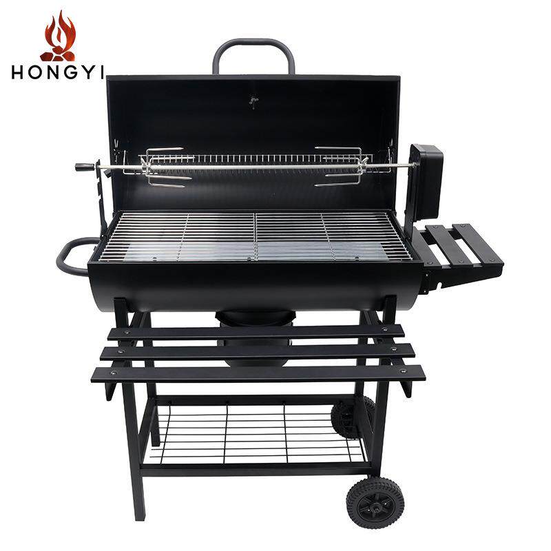家用美式大型油桶烧烤炉 别墅庭院户外木炭BBQ烧烤架带电动烤叉