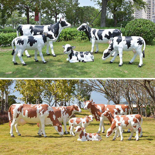 批发仿真动物玻璃钢奶牛雕塑庭院花公园林景观农场草坪装饰品摆件