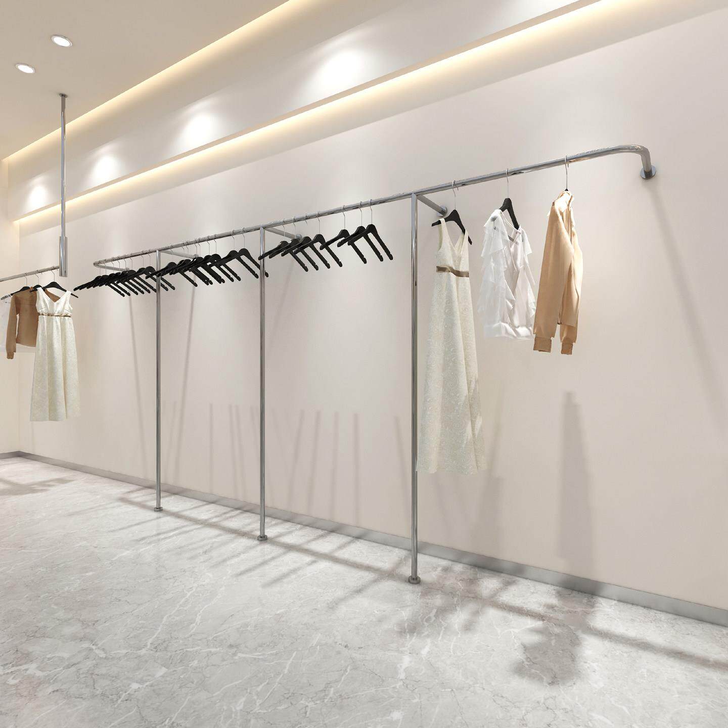 不锈钢服装店展示架上墙挂衣架女装店货架专用衣服架子挂衣杆墙壁