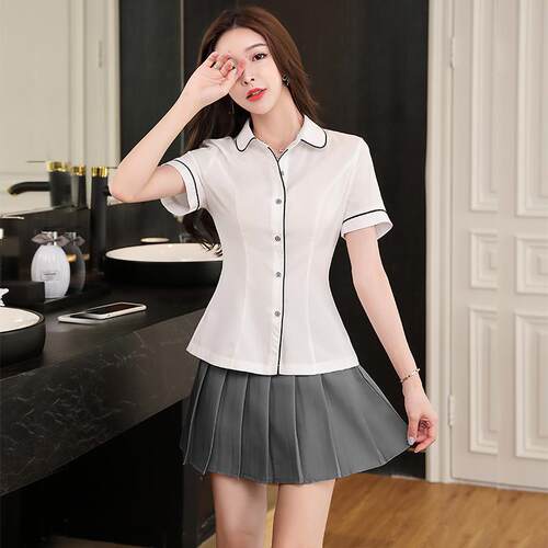 正品疗足浴技师工服女024新款美容院减龄气2作质套装足百褶裙养生
