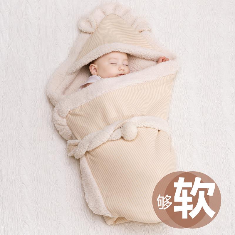 保暖加厚婴儿抱被纯棉秋冬款外出宝宝羊羔绒抱毯新生儿包被