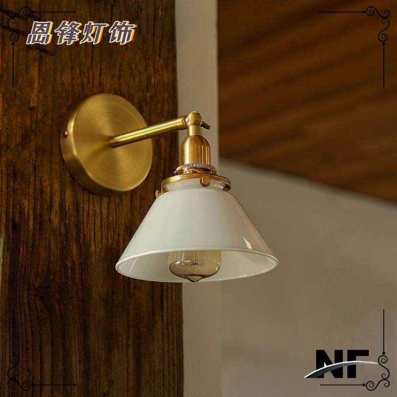 复古北欧简约卫生间浴室画玻璃镜前灯日式床头黄古铜色壁灯