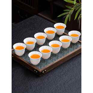 潮汕陶瓷功夫茶套装纯白瓷家庭饮茶小茶杯10套