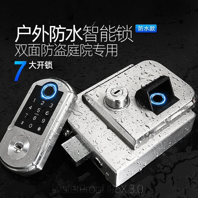 户外防水智能门锁不锈钢庭院门远程免布线老式防盗门改牛头密码锁图片